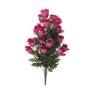 Bouquet piquet de 24 roses et gypsophiles artificiels - Hauteur 60 cm - Rose fuchsia