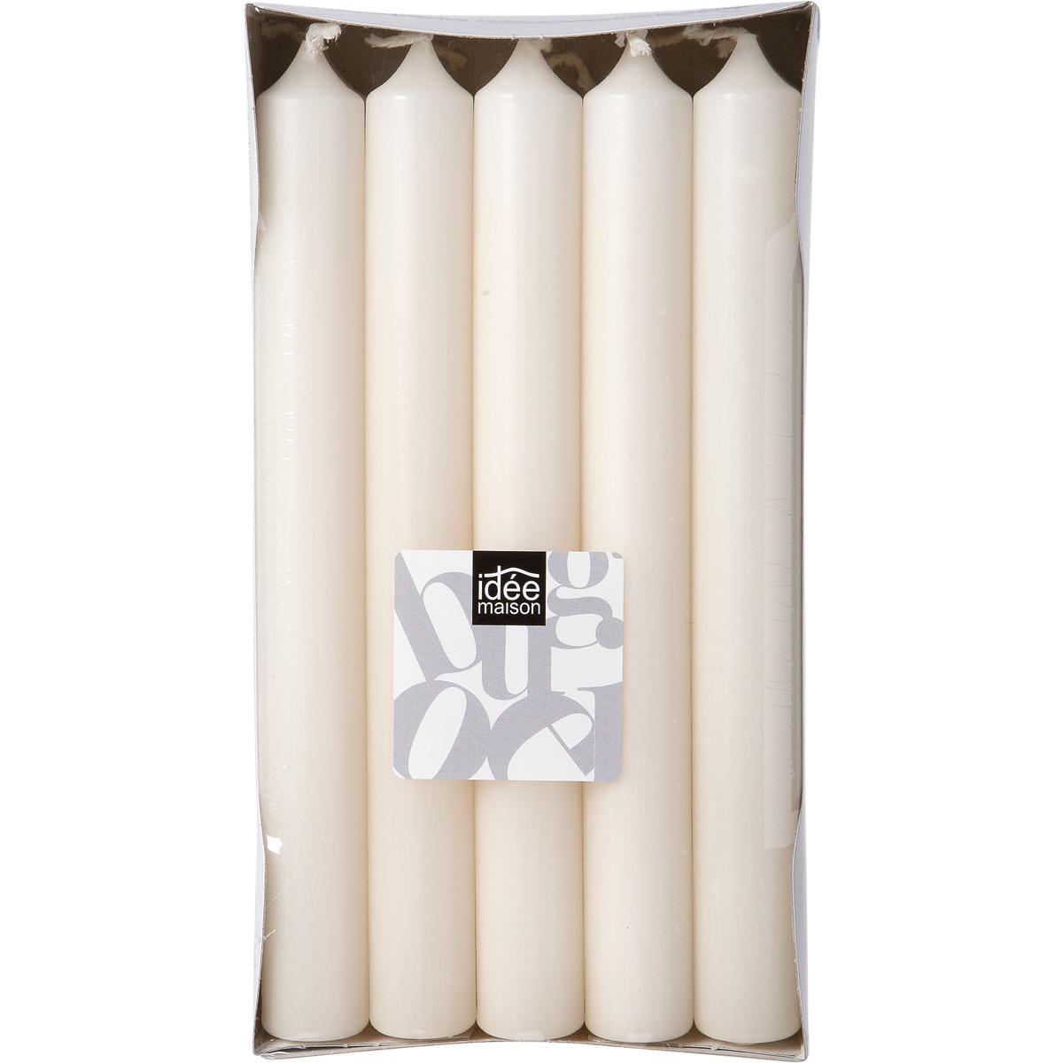 Lot de 10 bougies de ménage - Hauteur 18 cm - Blanc ivoire