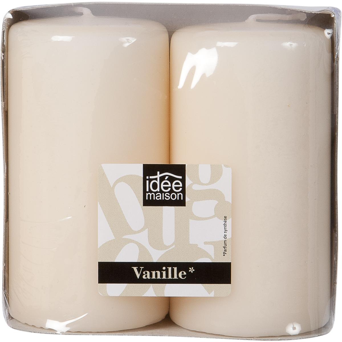 Lot de 2 bougies parfumées - 5 x 9,5 cm - Blanc ivoire