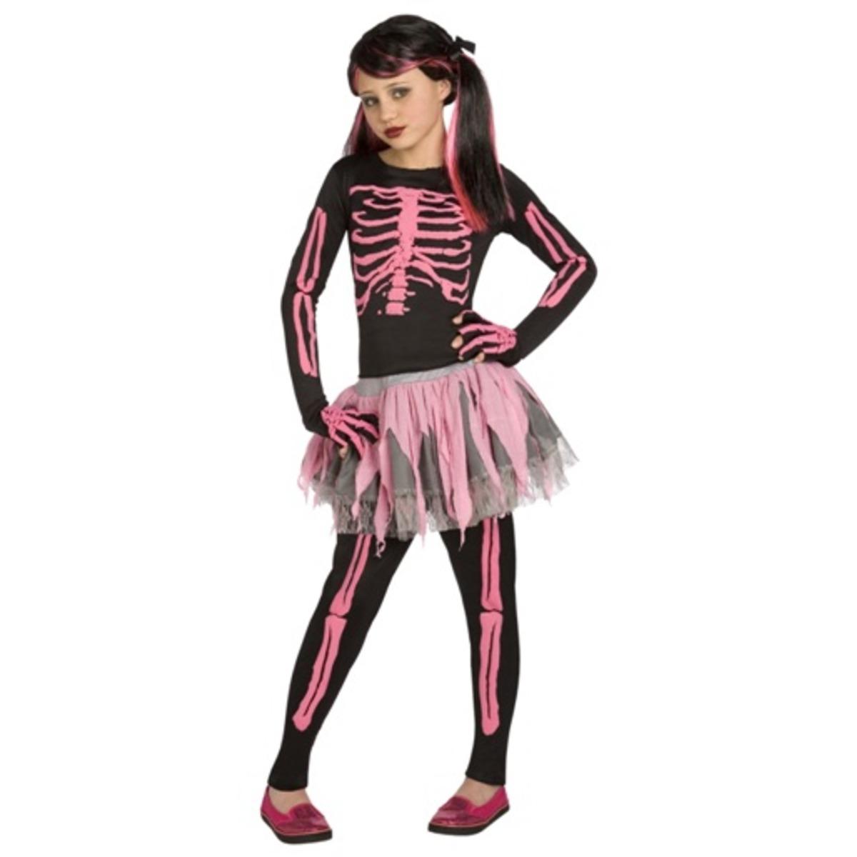 Déguisement de squelette en tutu - 100 % Polyester - 4 à 12 ans - Noir et rose