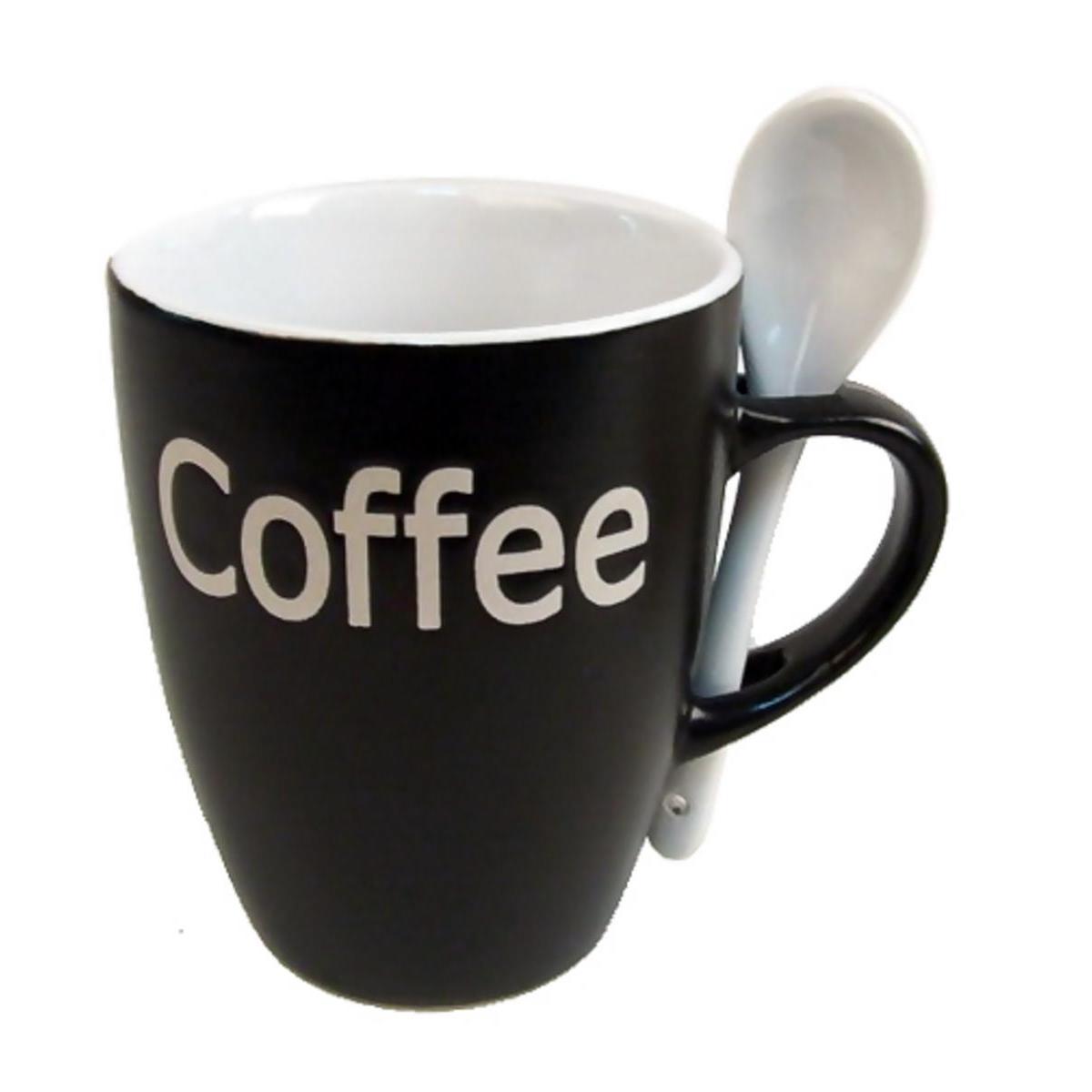 Mug coffee avec cuillère en grès - 35 cl - Noir
