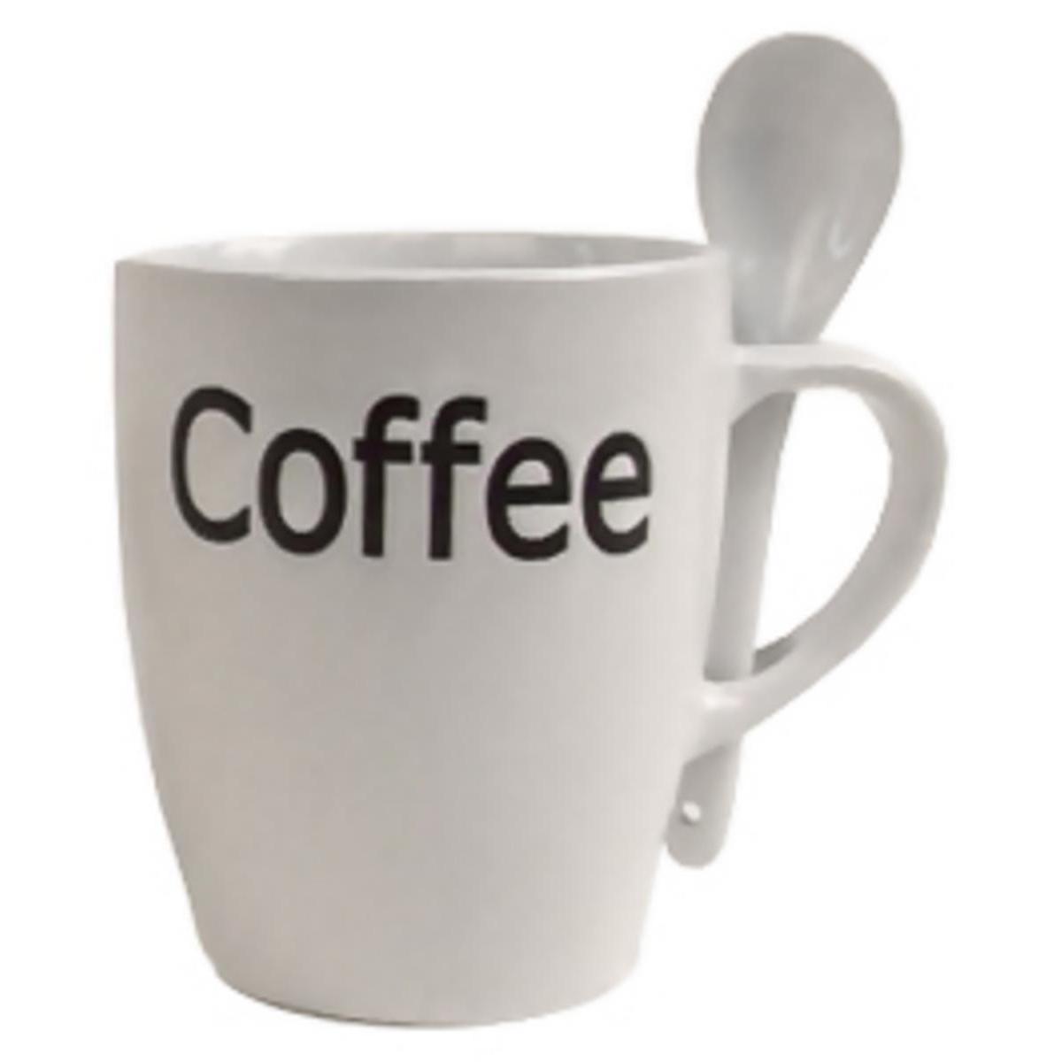 Mug coffee avec cuillère en grès - 35 cl - Blanc