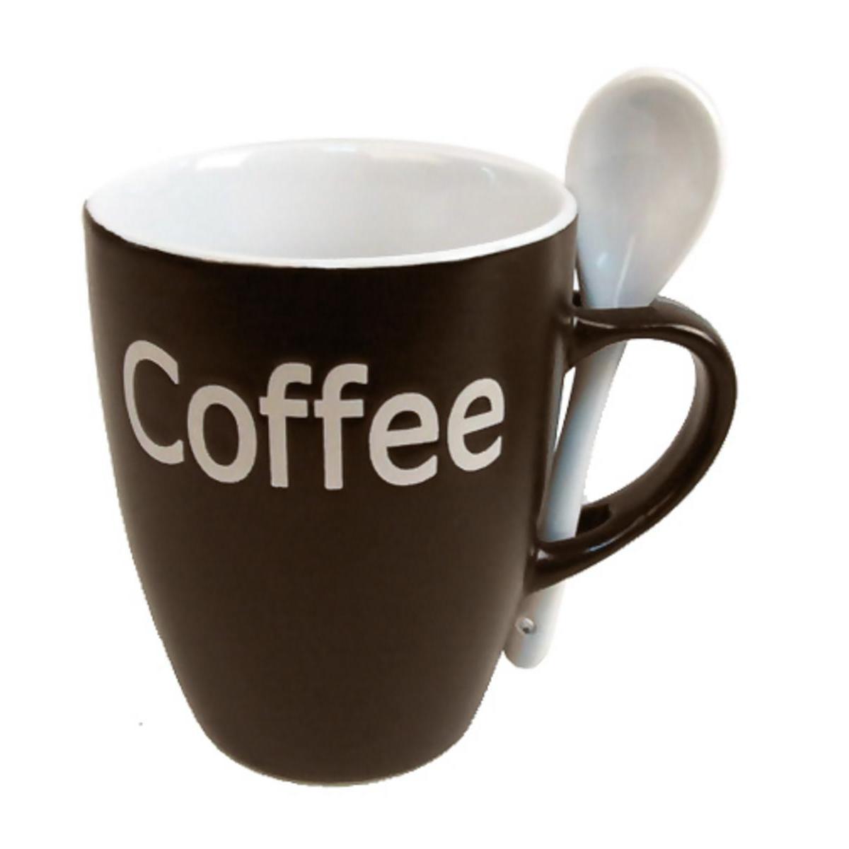 Mug coffee avec cuillère en grès - 35 cl - Marron taupe