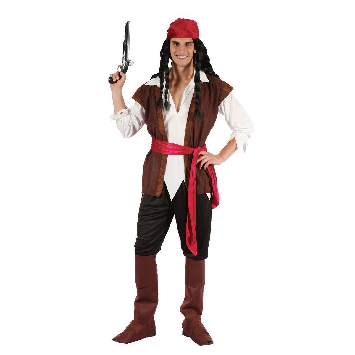 Déguisement homme pirate - Polyester - Taille adulte - Rouge, noir, blanc et marron