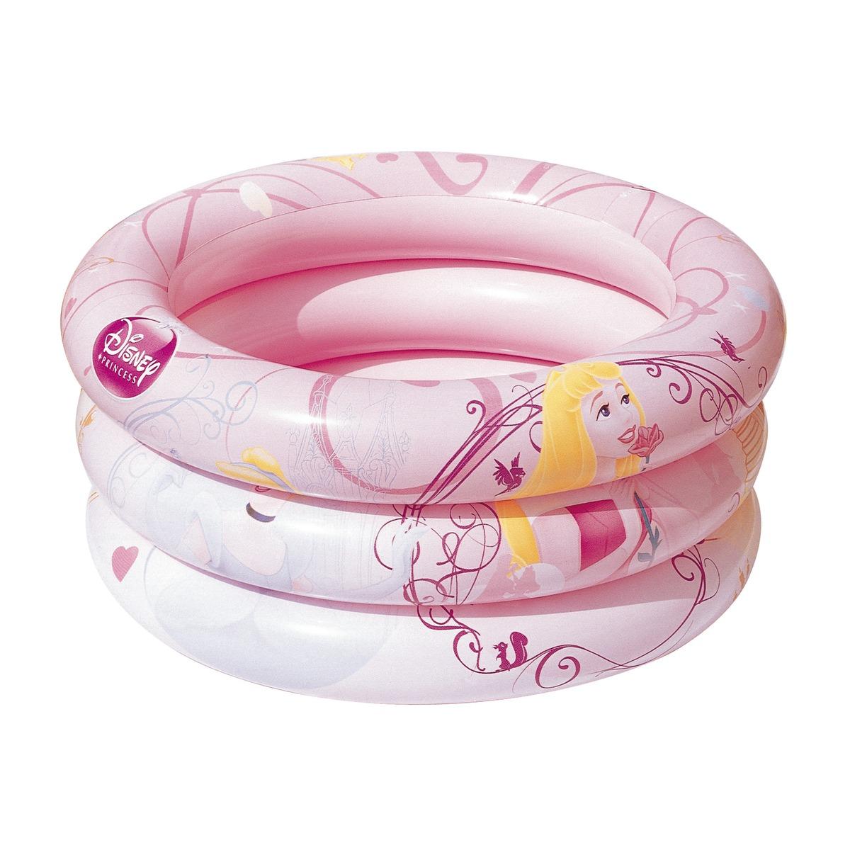 Piscine ronde 3 boudins décor princesse pour bébé - Diamètre 70 x H 30 cm - Rose