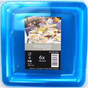 Lot de 6 assiettes réutilisables - 18 x 18 cm -Polystyrène- Bleu turquoise