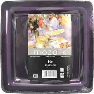 Lot de 6 assiettes carrées réutilisables - 23 cm -Polystyrène- Violet