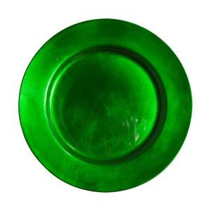 Assiette ronde laquée scintillante en plastique - Diamètre 33 cm - Vert