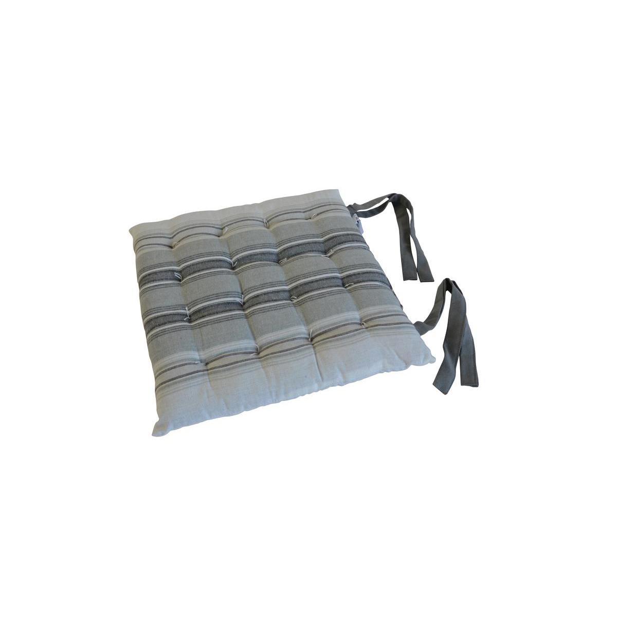 Galette de chaise à rayures 100% coton - 40 x 40 cm - Gris