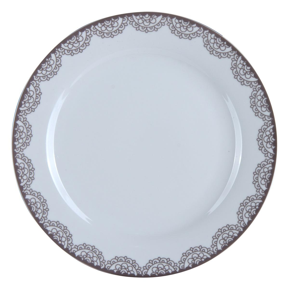 Assiette plate en porcelaine - diamètre 27 cm - Blanc, marron taupe