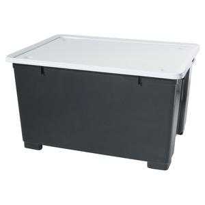 Box de rangement en plastique avec couvercle et roulettes - 140 litres - 78 x 56 x H 45 cm - Noir, gris