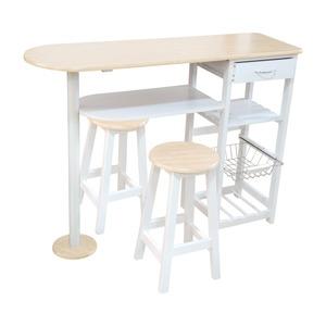 Table mange-debout + 2 tabourets - 119 x 38 x H 88 cm - Blanc, Beige