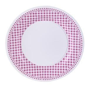 Lot de 10 assiettes en carton motif vichy - Diamètre 23 cm - Rose, blanc
