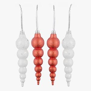 Lot de 4 suspensions stalactites boules - 10 cm - Rouge et blanc