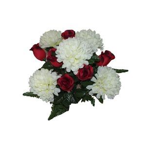 Piquet 12 roses + chrysanthèmes - Hauteur 50 cm - Blanc crème