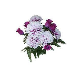 Piquet 12 roses + chrysanthèmes - Hauteur 50 cm - violet lavande