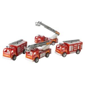 Lot de 4 camions de pompiers et secours - 58 x 8 x 8 cm - Rouge