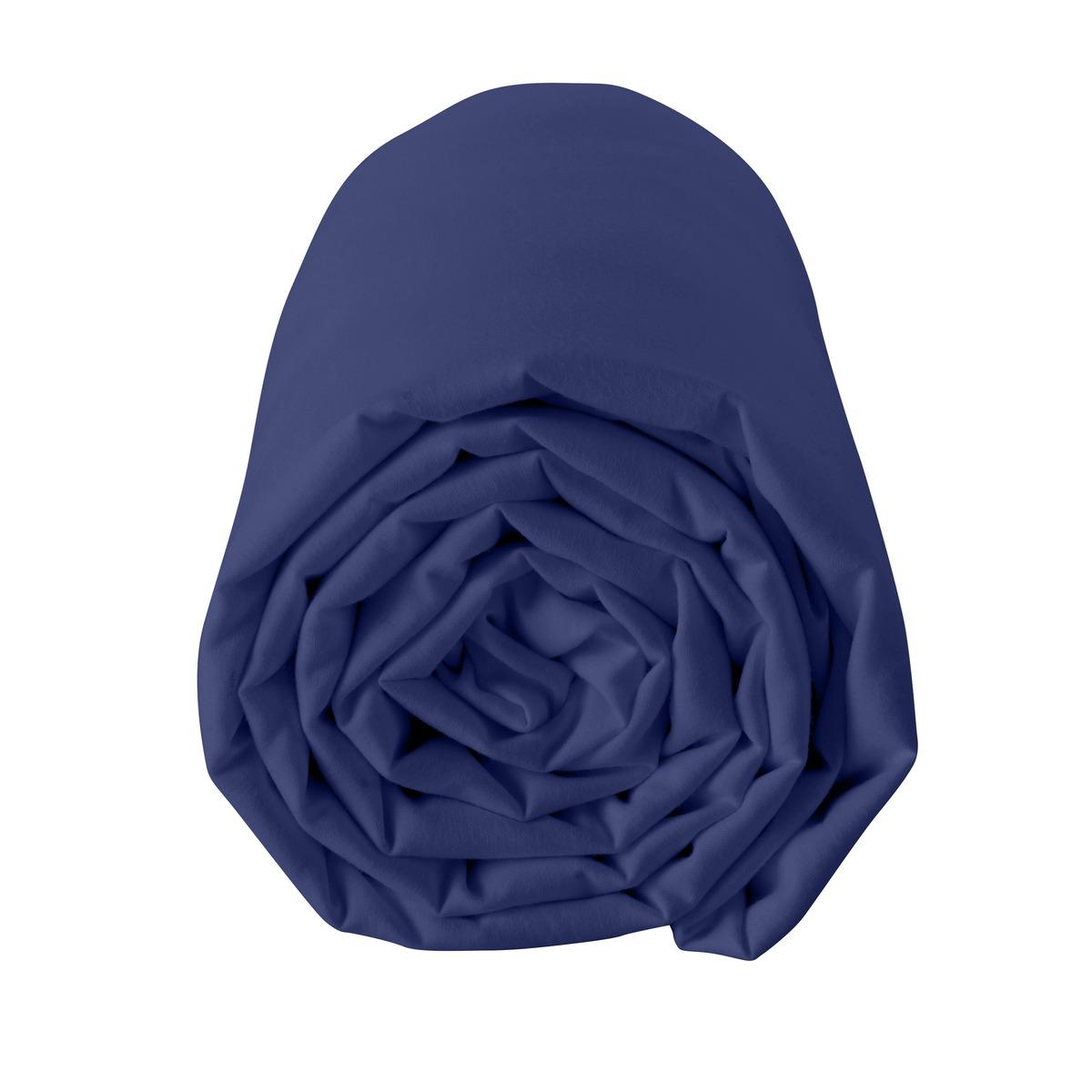 Drap housse 100% coton 57 fils 90 x 190 cm - bonnet 25 cm - bleu marine