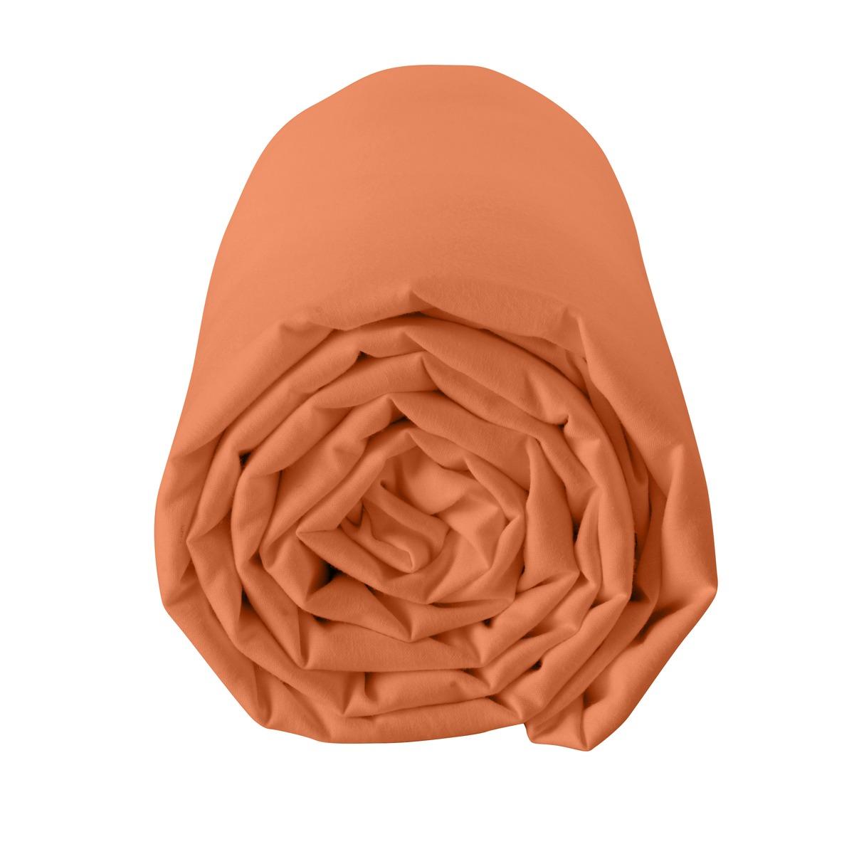 Drap housse 100% coton 57 fils 90 x 190 cm - bonnet 25 cm - orange terracotta