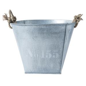 Pot décoratif en Zinc avec poignée en corde - 35 x 35 x H 27 cm - gris