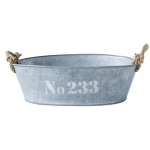 Pot décoratif en Zinc avec poignée en corde - 40 x 30 x H 13 cm - gris