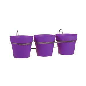 Jardinière avec 3 pots - diamètre 13 x 41,5 x 22 x H 15 cm - violet
