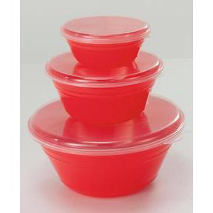 Lot de 3 boîtes rondes avec couvercles - Plastique - 15 x 20 x 28 cm - Rouge