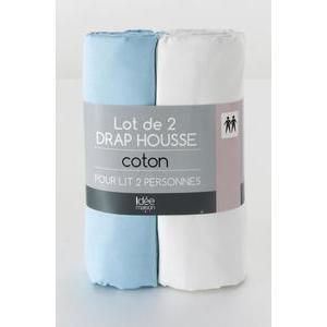 Lot de 2 draps housse - Coton - 90 x 190 cm - Différents coloris