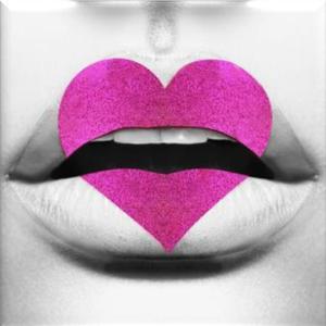 Toile Heart Lips - Polyester et MDF - 40 x 40 cm - Rose et gris