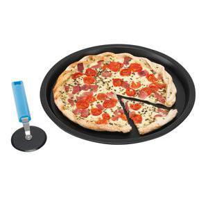 Plaque à pizza + roulette - Acier - Diamètre 26 cm - Noir