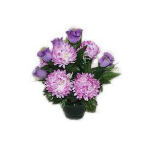Potée de 12 roses et chrysanthèmes - Polyester - H 45 cm - Violet