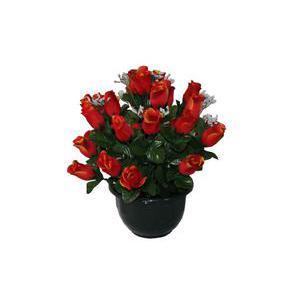 Coupe de 28 roses et gypsophiles - Polyester - H 40 cm - Orange