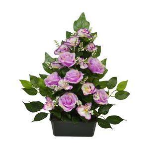 Jardinière de roses, orchidées et gypsophiles - Polyester - H 55 x 21,5 cm - Violet