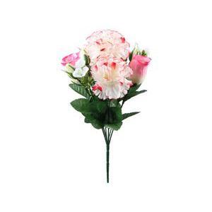 Bouquet de 7 œillets et boutons de rose - Polyester - H 34 cm - Violet ou rose,