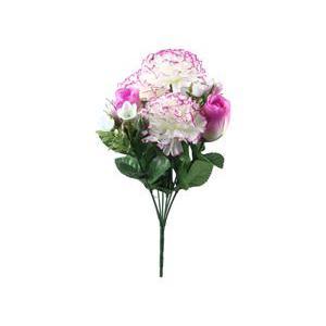 Bouquet de 7 œillets et boutons de rose - Polyester - H 34 cm - Violet ou rose,