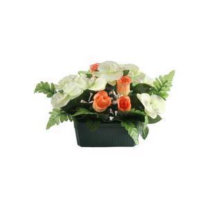 Jardinière de boutons de rose et d'orchidées - Polyester - H 23 cm - Orange ou rose