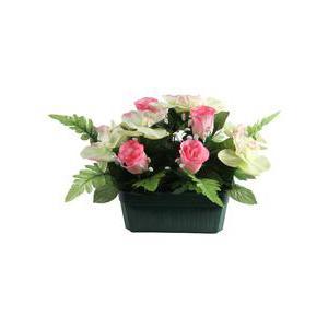 Jardinière de boutons de rose et d'orchidées - Polyester - H 23 cm - Orange ou rose