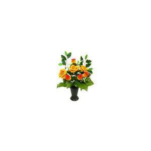 Cône de boutons de roses, roses et ficus - Polyester - H 52 cm - Blanc, violet ou orange