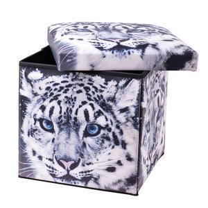 Coffret tabouret tigre en PVC, intissé et MDF - 30 x 30 x 30 cm - Noir et blanc