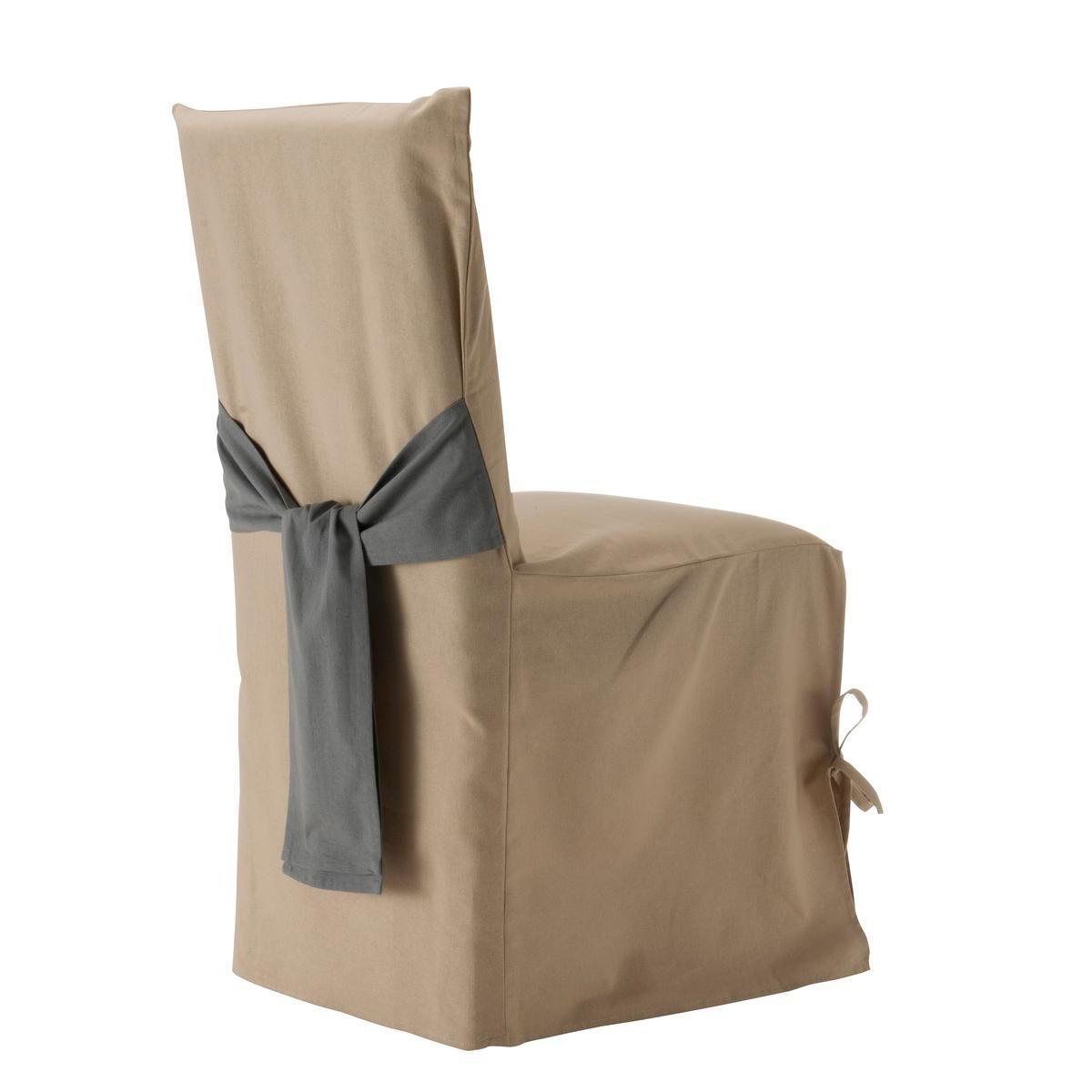 Housse de chaise bicolore - Coton - 45 x 50 cm - Gris et beige