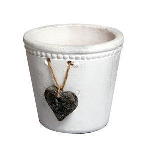 Pot déco cœur - Céramique- Ø 11 x H 10 cm - Blanc