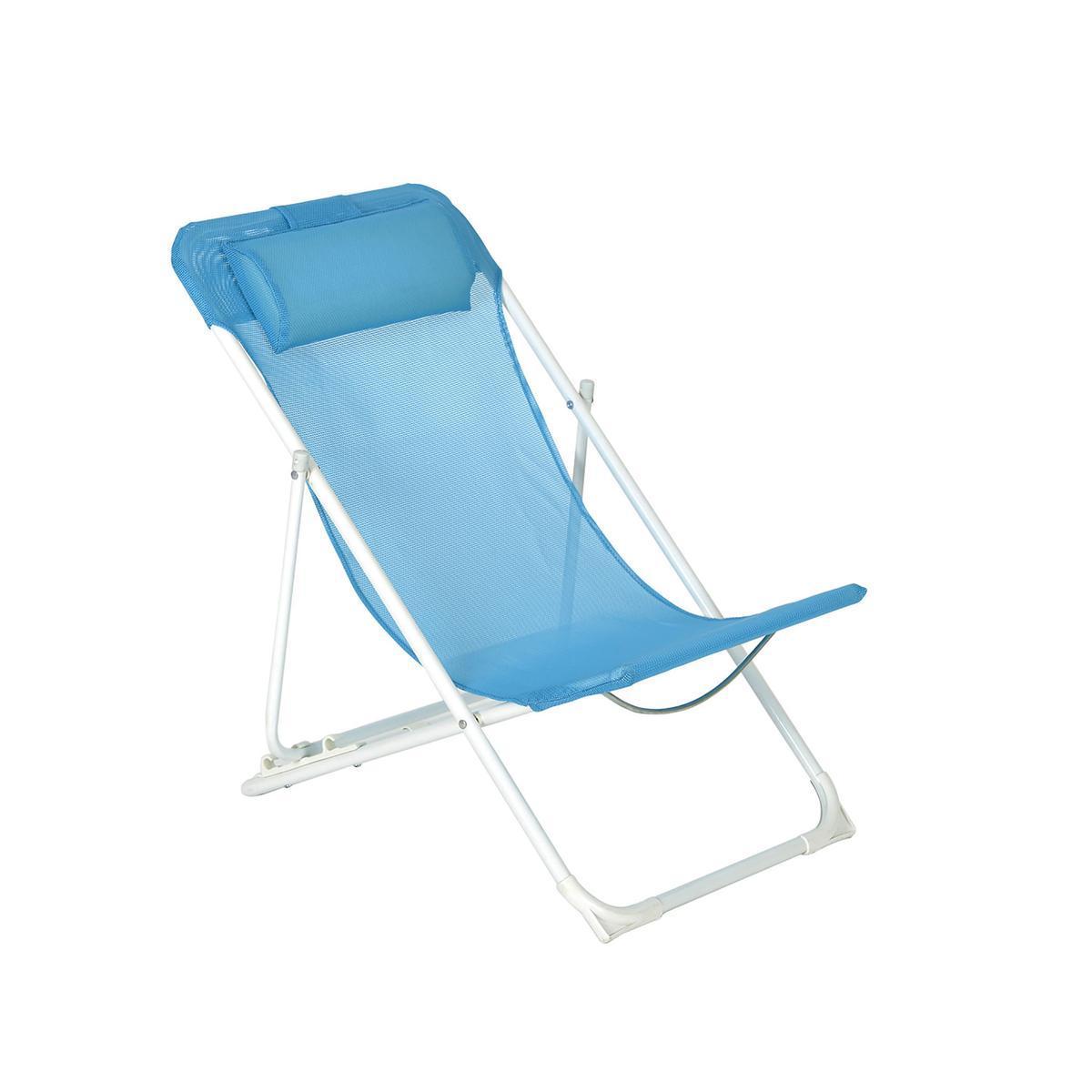 Chaise longue enfant - Acier et textilène - 56,5 x 40 x H 60 cm - Bleu