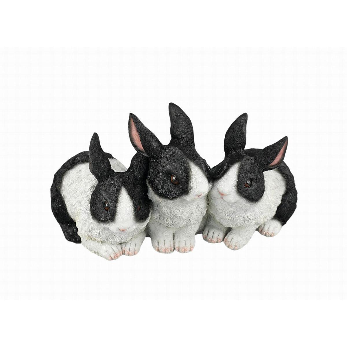 3 lapins décoratifs - Polyrésine - 26,5 x 15 x H 15 cm - Noir, Blanc