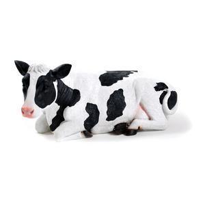 Vache couchée décorative - Polyrésine - 37 x 17 x H 17,5 cm - Noir et Blanc