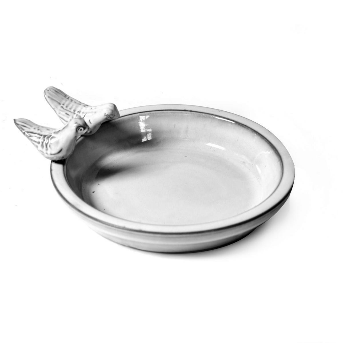 Mangeoire à oiseaux - Terre cuite émaillée - Ø 30 x H 3,5 cm - Blanc