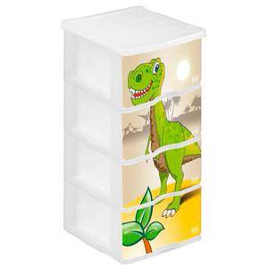 Tour 4 tiroirs dinosaure - Plastique - 40 x 38 x H 64 cm - Multicolore
