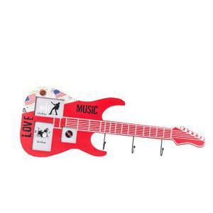 Guitare patère et porte-photos - MDF - 80 x 4,5 x H 29,5 cm - Noir ou rouge