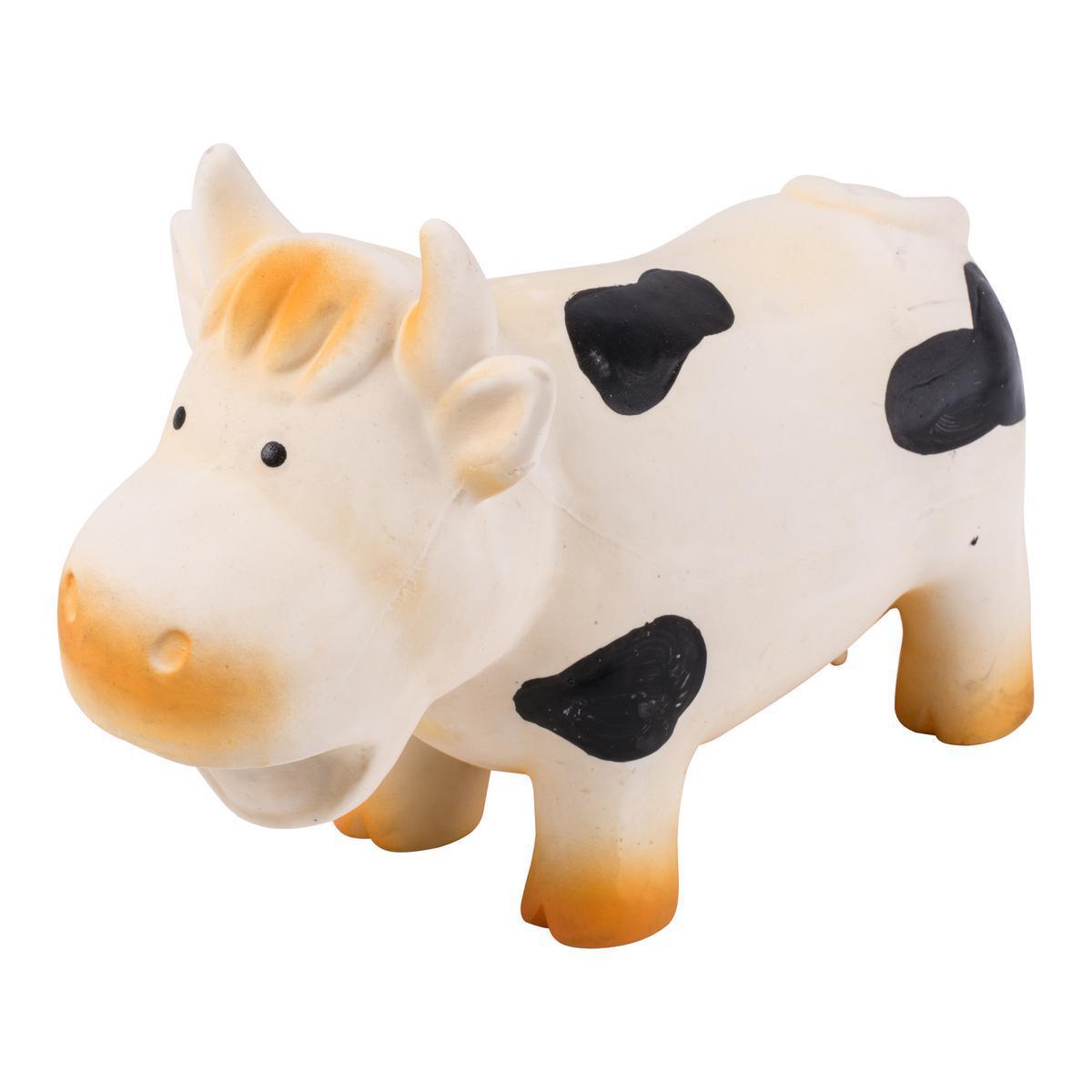 Jouet vache pour chien - Latex - 18 cm - Blanc, noir et orange