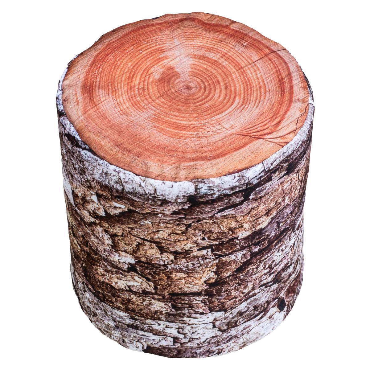 Pouf tronc - 100% polyester - Ø 37 x 40 cm - Marron