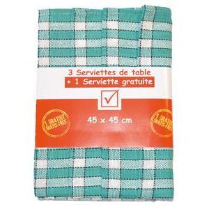 4 serviettes carreaux - 85% coton et 15% autres fibres - 45 x 45 cm - Blanc et vert d'eau